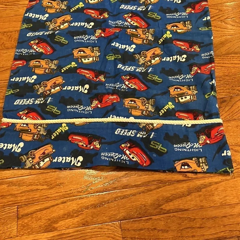 Custom made standard size flannel Cars pillowcase with white cording.